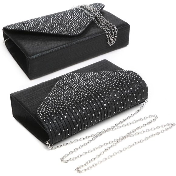 ⚡Women's Magnetic Closure Chain Strap Crossbody Envelope Black Clutch Handbag - Picture 3 of 7